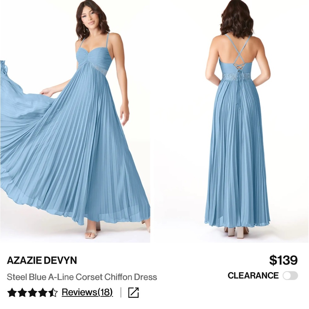 Azazie Bridesmaid Steel Blue Chiffon Dress